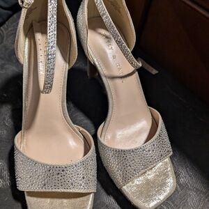 Kelly & Katie Silver Rhinestone Heels with Ankle Strap